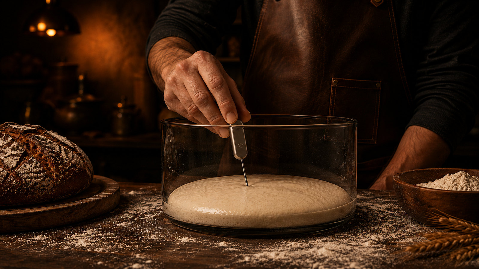 Baker stretching sourdough by hand